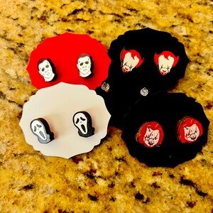 Horror Movie Character 4 set Earrings - Spooky Accessory for Horror Fans - black